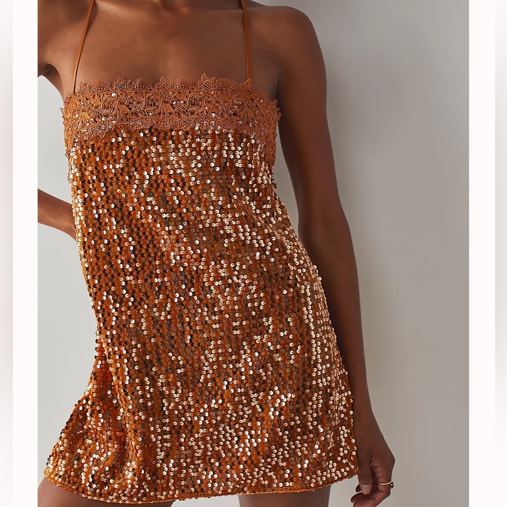 NWT Intimately by Free People That Girl Sequin Slip Pumpkin Pie​